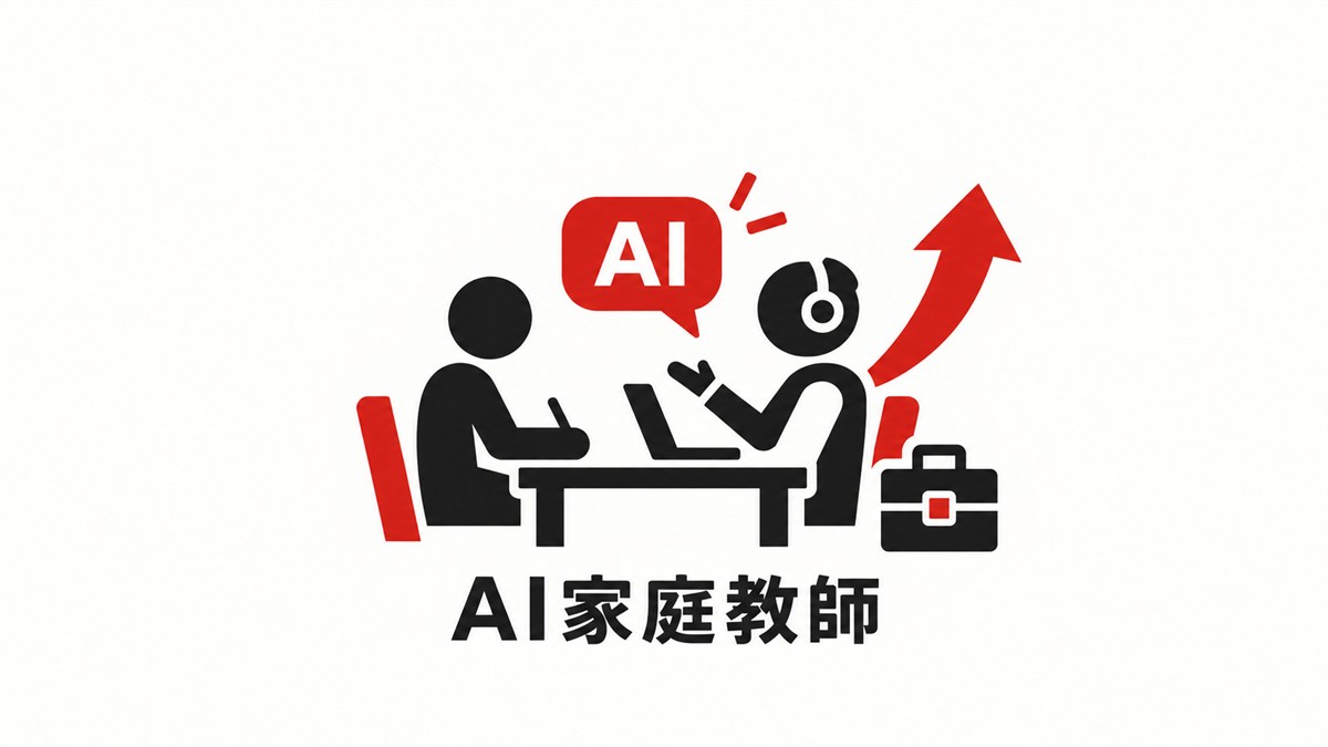 一対一の学習と仕事への成長を表すAI家庭教師のシンボルイラスト